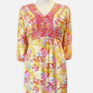 Yellow print Gauze Midi dress